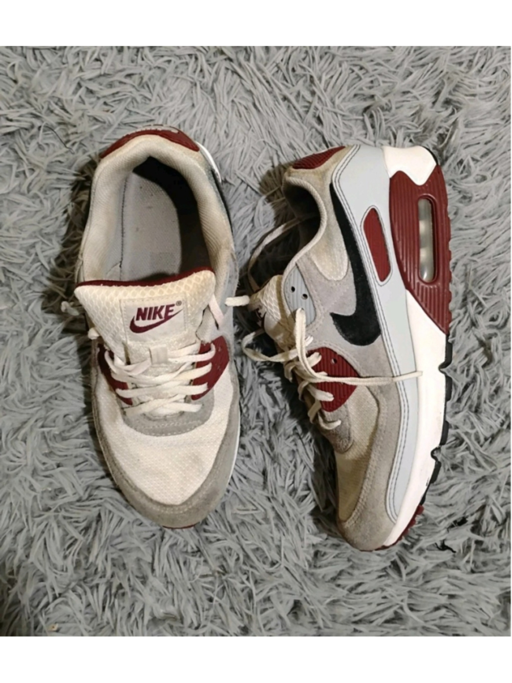 Nike Air Max 90 Shoes Mens Size 8 White Gray Maroon Low Top Sneakers FN6958-101